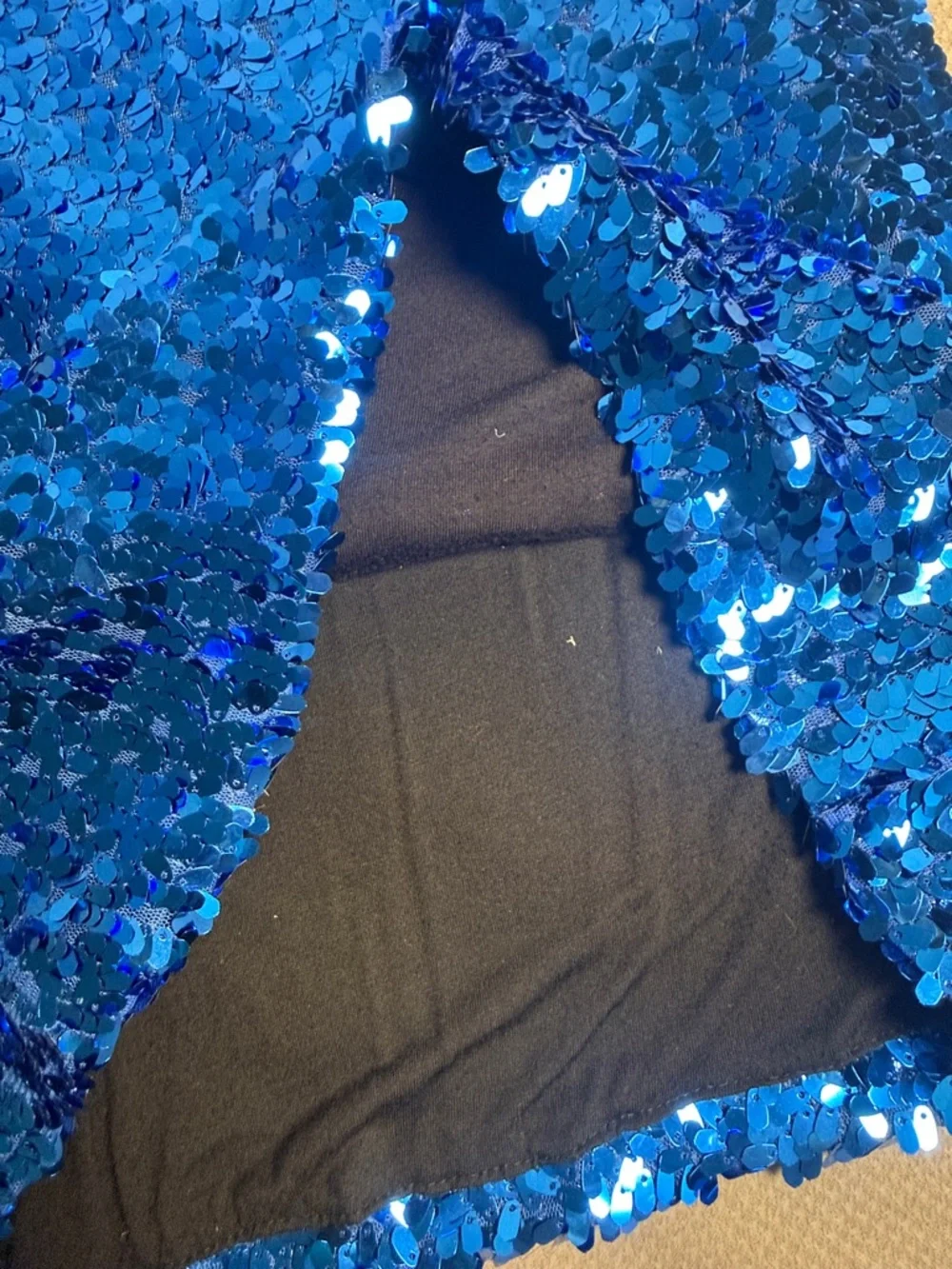 Blue Sequin Mini Dress with Three-Quarter Sleeves - Picture 3 of 5